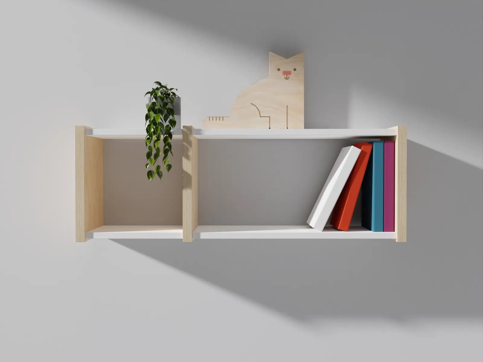 Półka ścienna 85 cm szara, dwa pola — aranżacja wnętrza