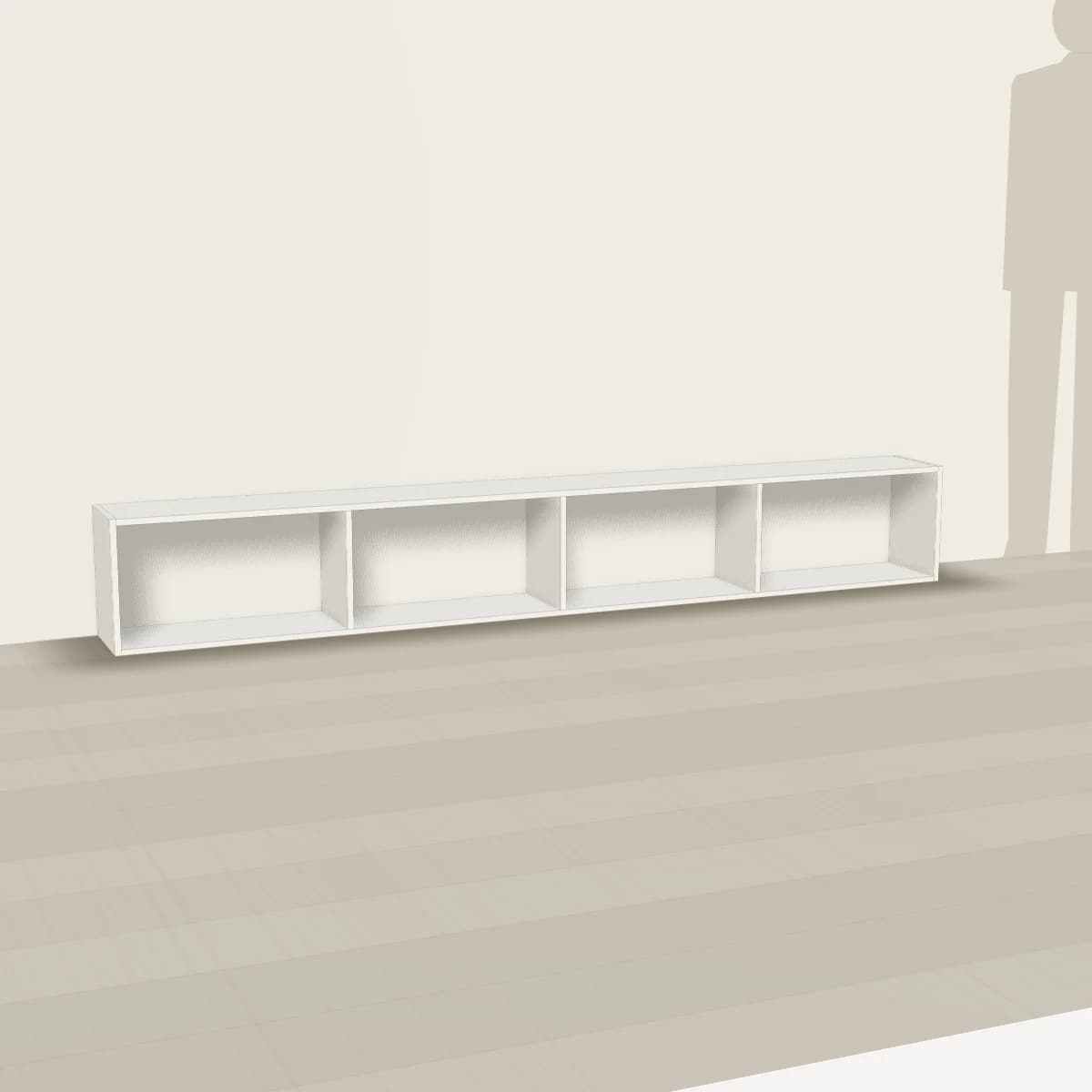Długa półka ścienna 240 cm — wizualizacja 3D