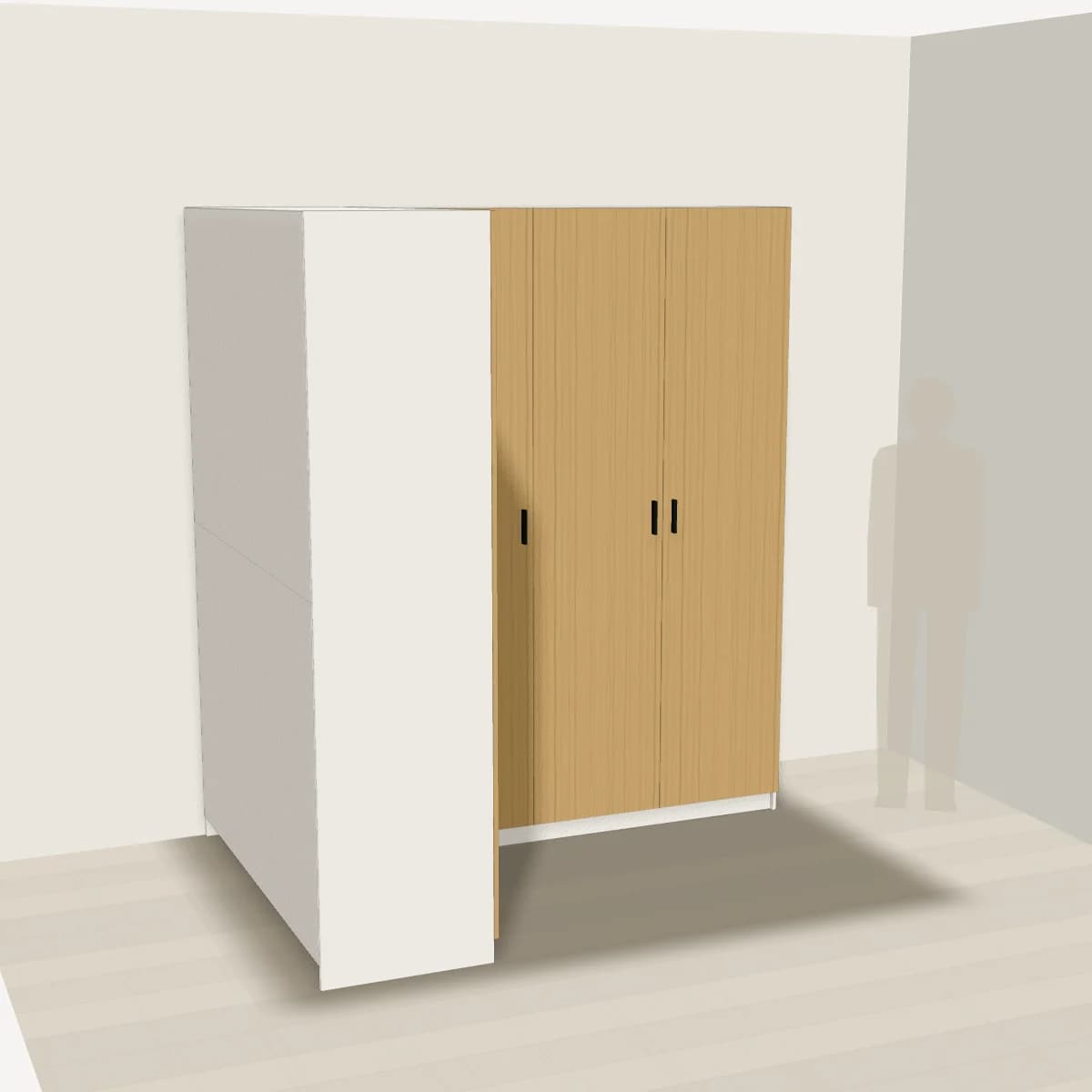 Garderoba narożna, fronty dąb — wizualizacja 3D