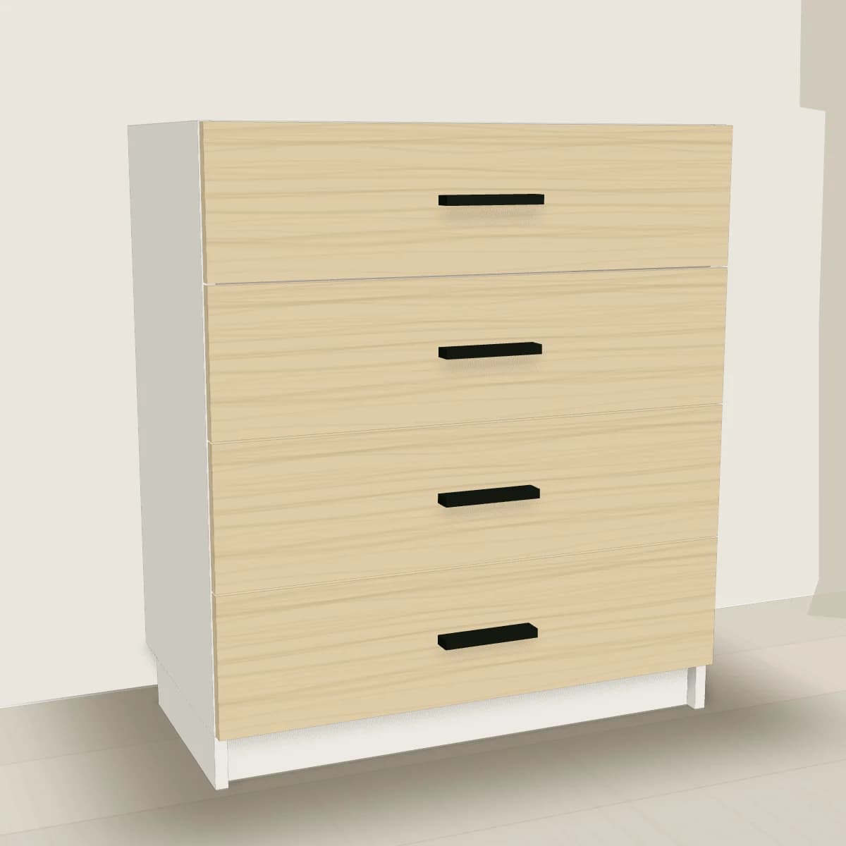 Komoda 70 cm biała, z frontami w jesionie — wizualizacja 3D