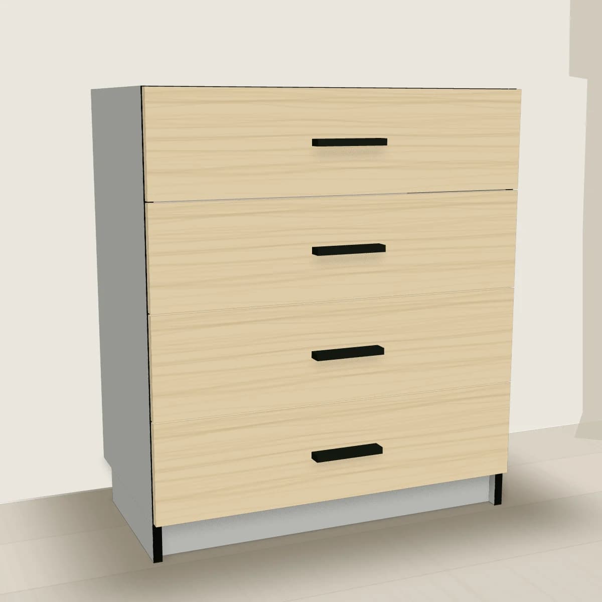 Komoda 70 cm szara, z frontami w jesionie — wizualizacja 3D