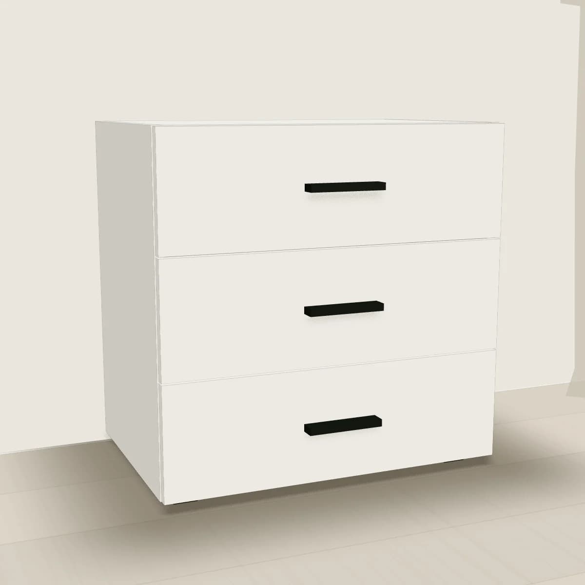 Mała komoda 60 cm, 3 szuflady — wizualizacja 3D