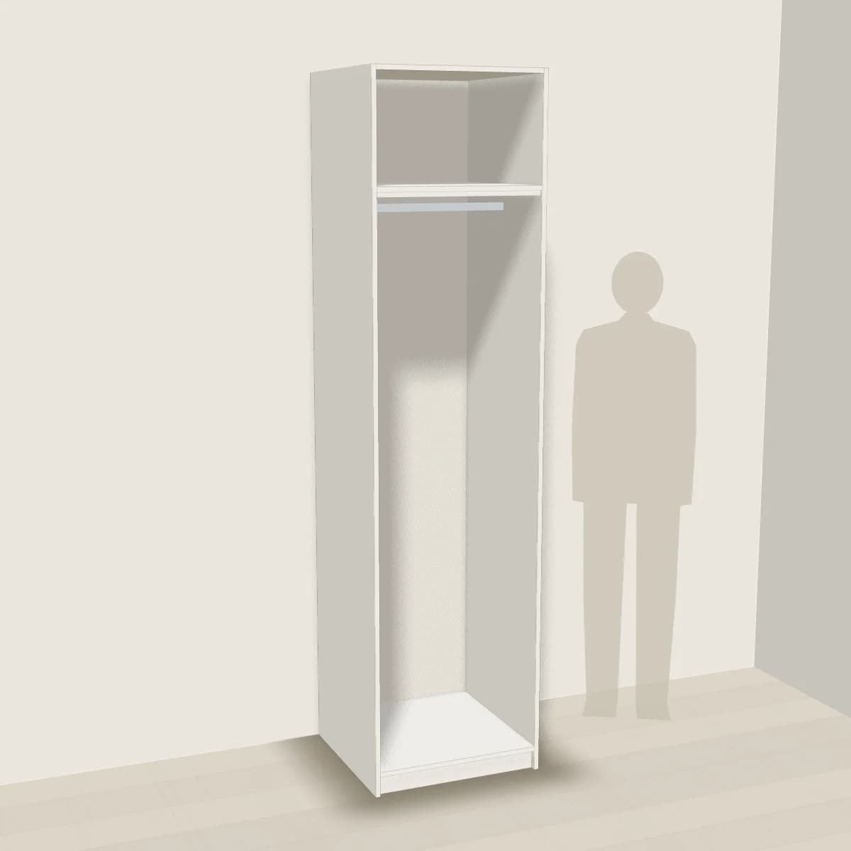 Moduł garderoby 60 cm: półka i drążek — wizualizacja 3D