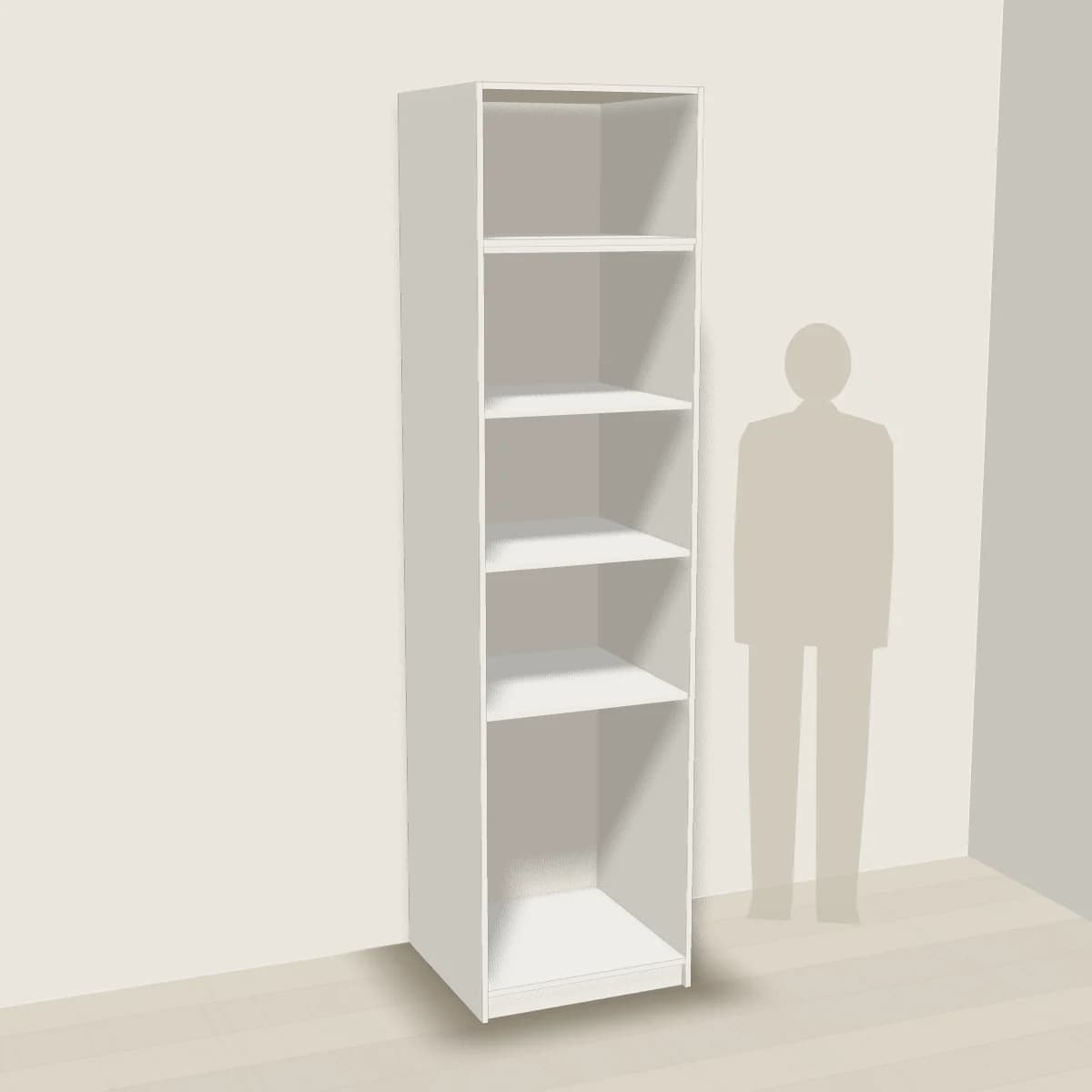 Moduł garderoby 60 cm z półkami — wizualizacja 3D