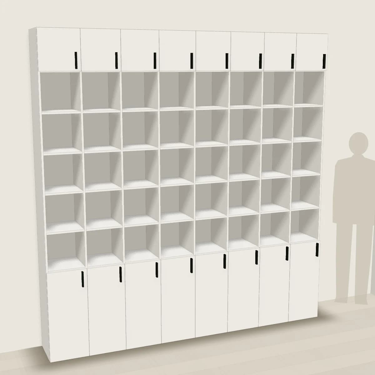 Regał jako przegroda pokoju 8×8 — wizualizacja 3D