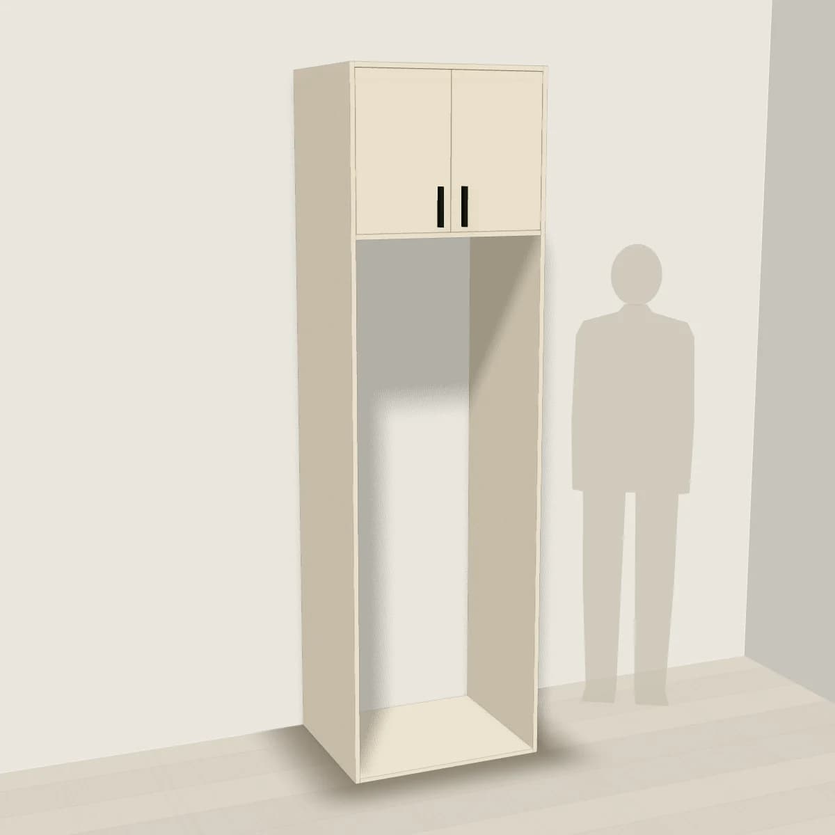 Zabudowa nad pralkę i suszarkę 68 cm, kremowa — wizualizacja 3D