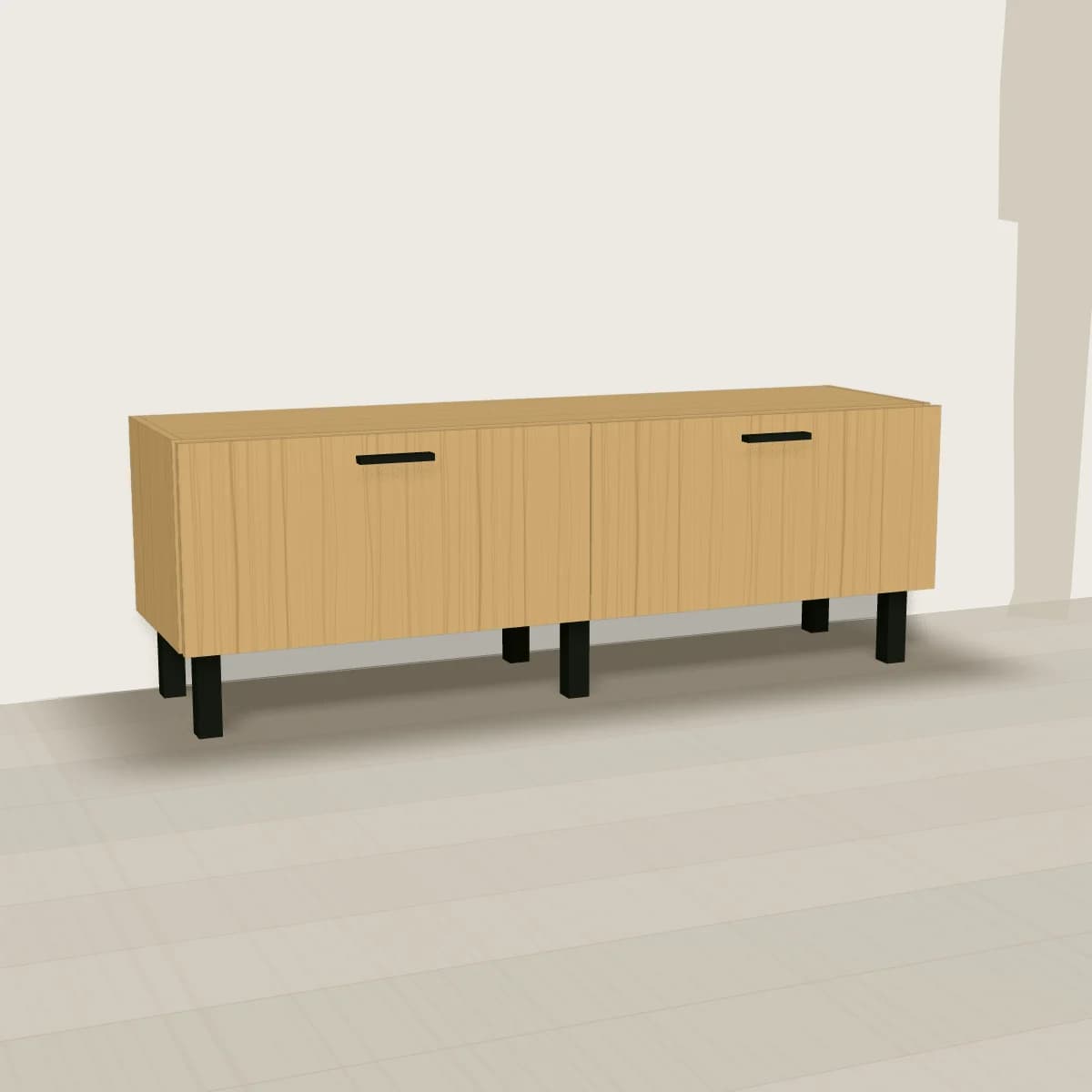 Szafka RTV 143 cm z klapami, dąb — wizualizacja 3D