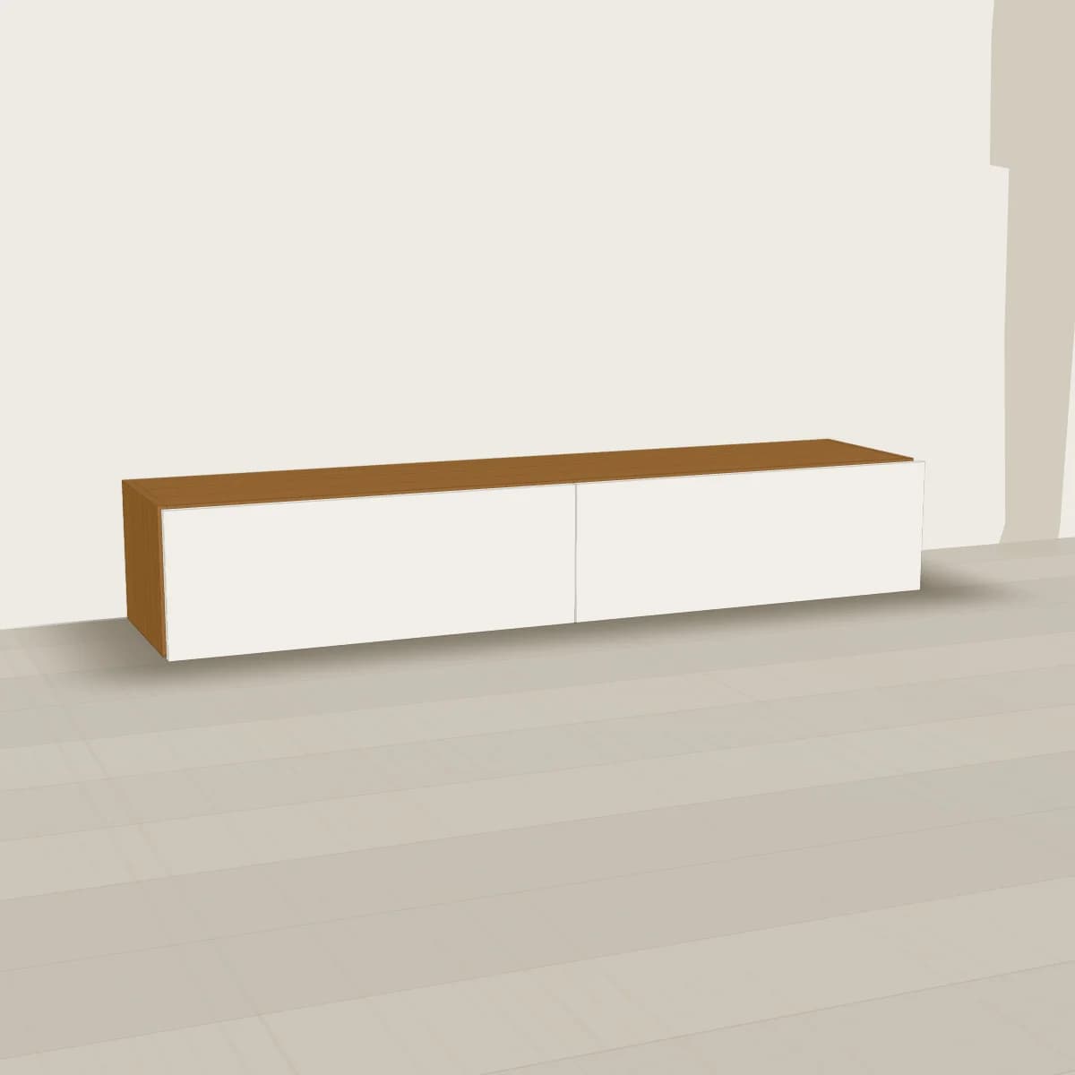 Wisząca szafka RTV 150 cm z dwiema szufladami — wizualizacja 3D