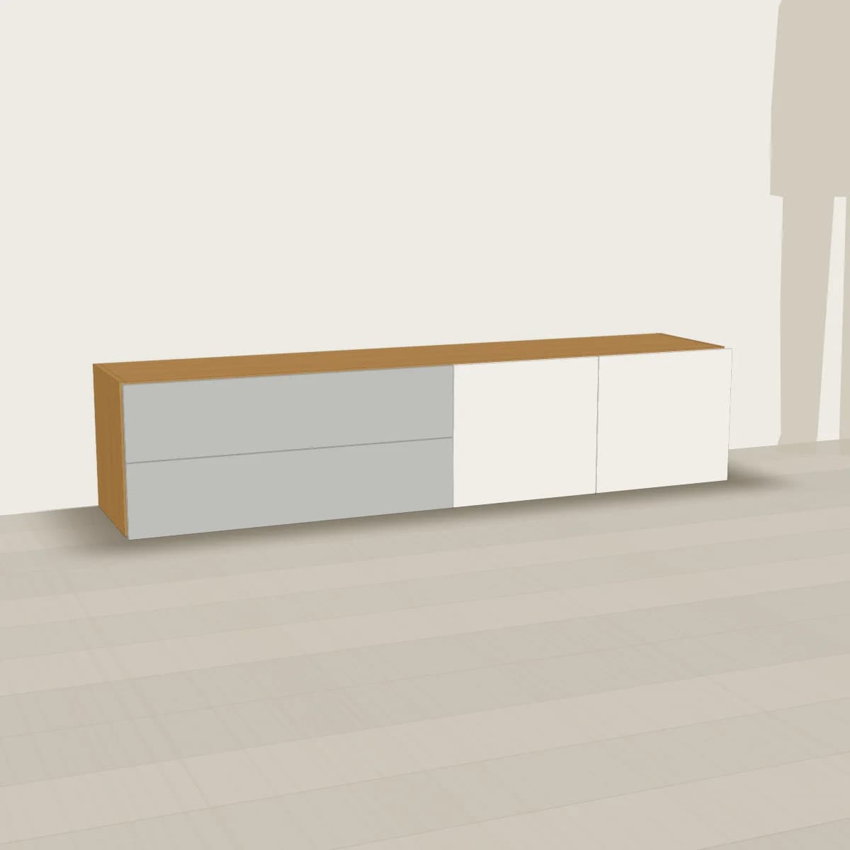 Wisząca szafka RTV 180 cm, dąb artisan — wizualizacja 3D