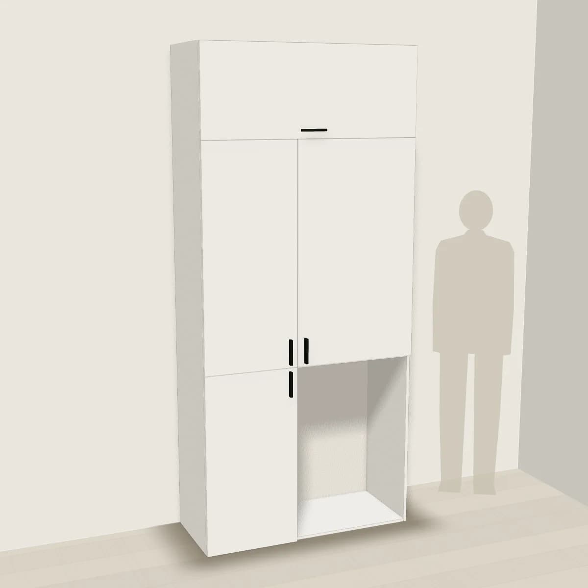 Zabudowa pralki z otwartą wnęką 113 cm — wizualizacja 3D